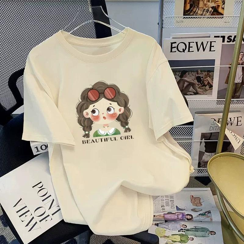 Футболка из чистого хлопка белого цвета с короткими рукавами для женщин на лето, новый большой размер, свободный дизайн, тонкий топ с короткими рукавами и принтом
