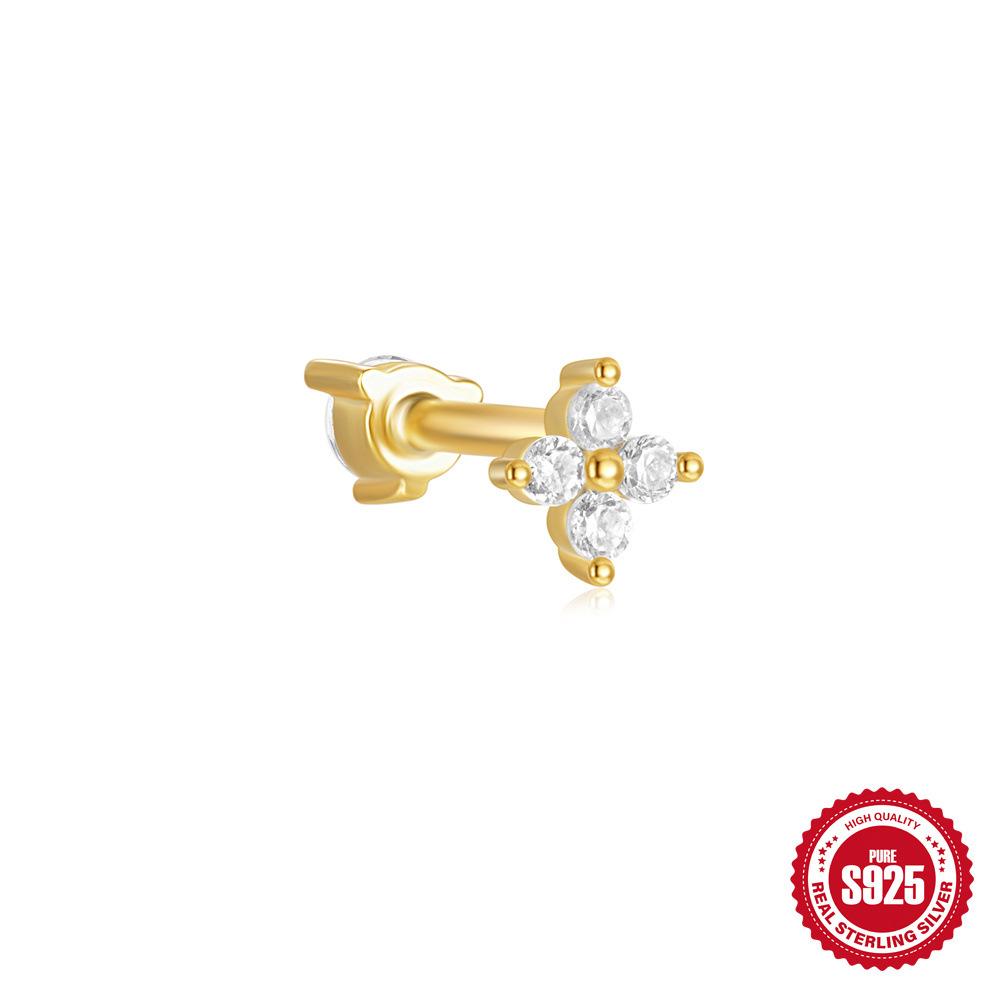 Серьги-пирсинг из стерлингового серебра S925, спиральные, для хряща, 16G, с цветком «кошачий глаз», бриллиантовой короной, двойные, двухсторонние, можно носить в несколько рядов