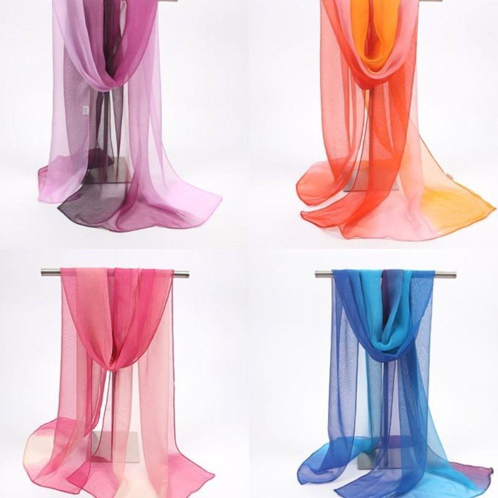 Sun Protection Shawls Gradient Solid Color Pashmina Summer Wrap Hijab  Women