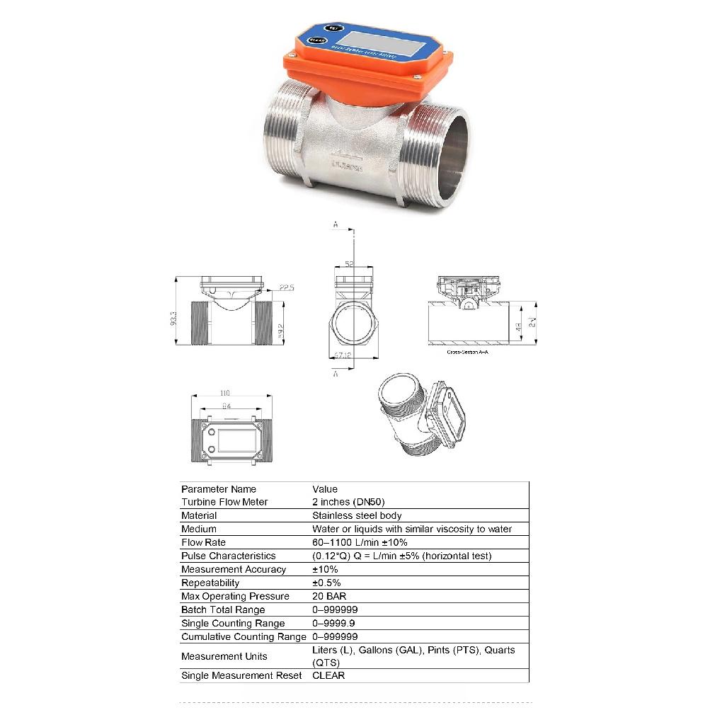 Battery-Powered Digital Flow Meter Portable Liquid Flow Meter Battery Operated Water Flow Meter for Industrial Use