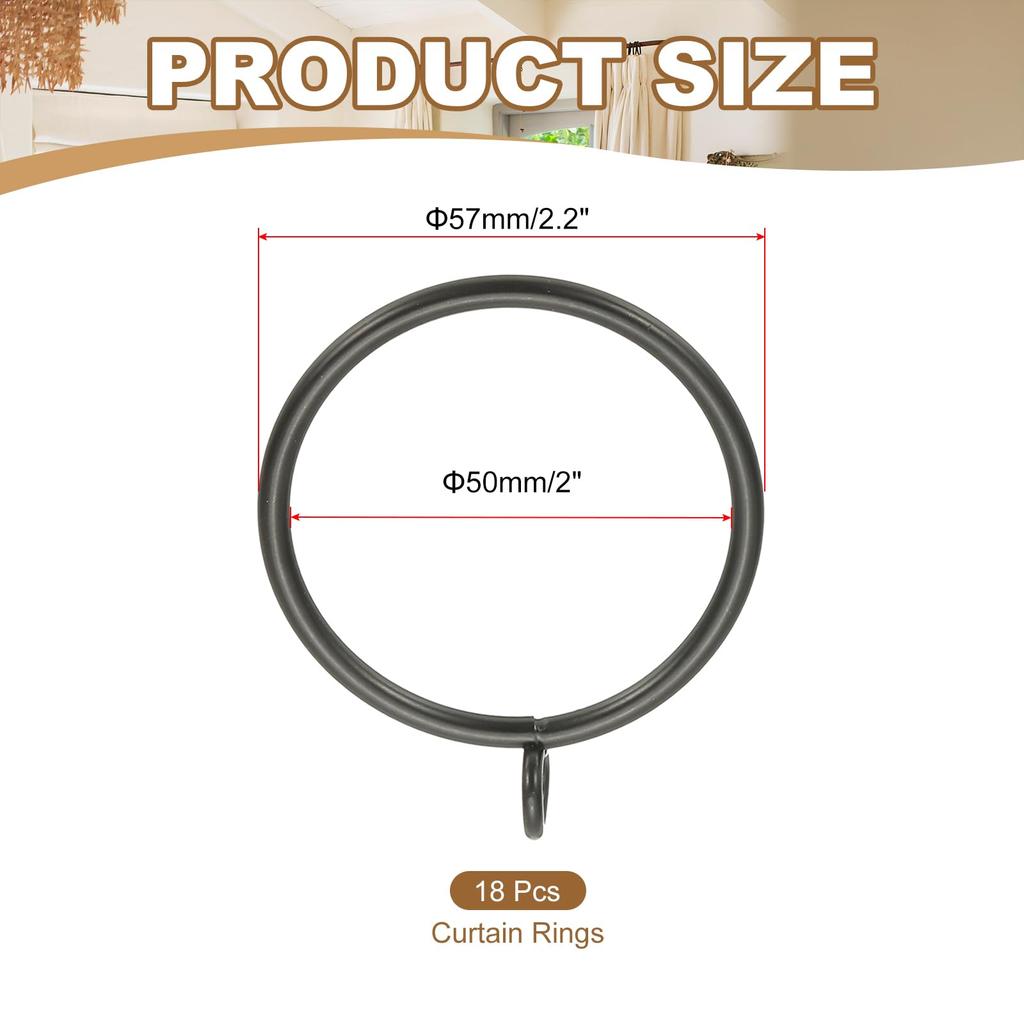 PATIKIL Inner Diameter Curtain Rod Rings with 18 Metal Drapery Rings for Curtain Rod Hoop Black 2-Inch Eyelets, Pins,