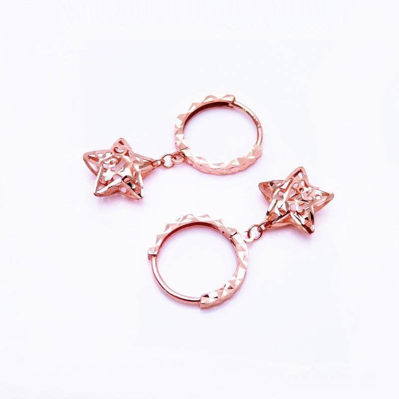 Purple Gold Hollow Five-Pointed Star Earrings Temperament Foreign Style Design Sense Rose Gold Plated Earrings