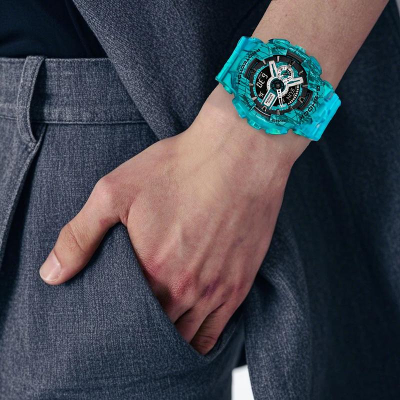 Casio Серия с двойным дисплеем LCD/стрелочным, серия с темой «УЗОРЫ SLASH», полностью автоматический календарь, ударопрочные, противомагнитные и водонепроницаемые спортивные часы GA-110SL-3