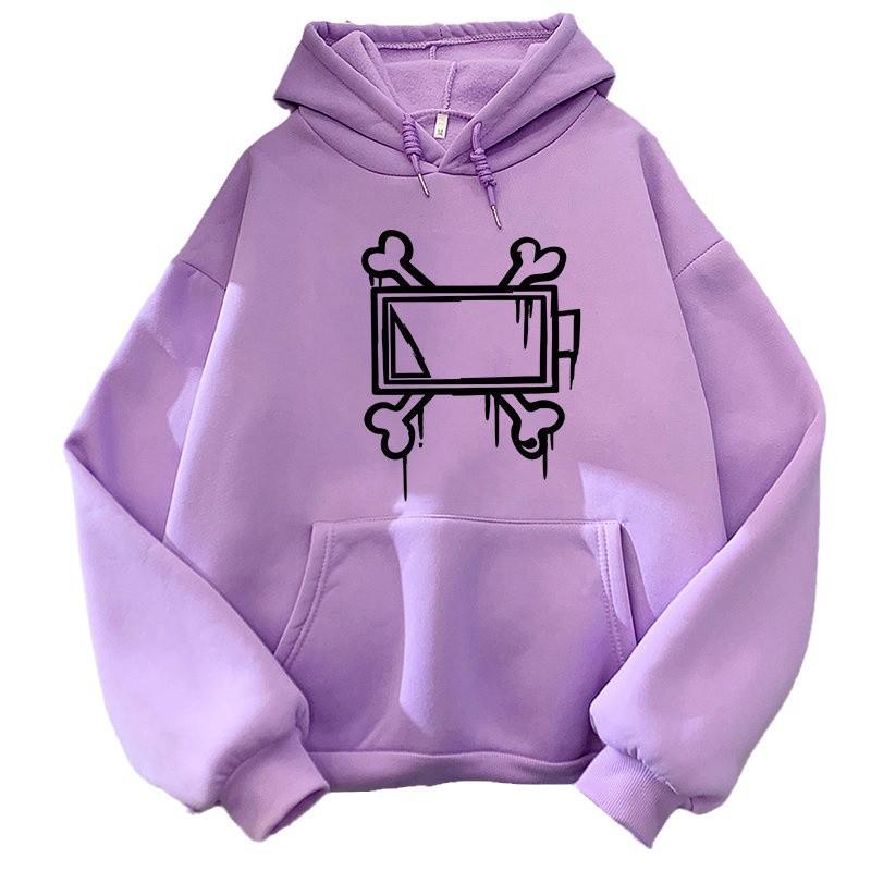 Унисекс Худи с принтом костей на осень/зиму со спущенными плечами и деталями в рубчик