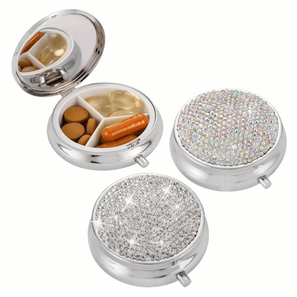 Bling Pill Tablet Container Sparkling Rhinestone Pill Storage Box Elegant Pill Case Container Home