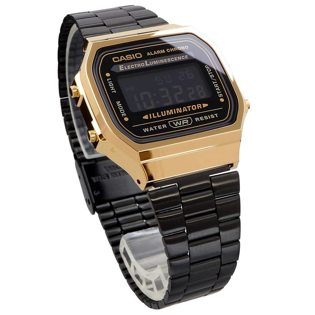 Casio Цифровые часы Standard A168WEGB-1B Мужские/Женские Черный × Золотой Черный Инвертированный ЖК-дисплей Зарубежная модель