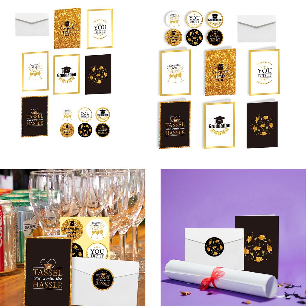 Набор из 6 поздравительных открыток на выпускной 2024 с конвертами и наклейками. Оптовый набор выпускных открыток