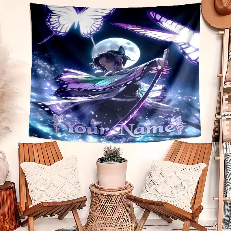 Personalized Name ochou Shinobu Tapestry, Wall Hanging Tapestry, Pattern Tapestry for Dorm Bedroom Living Room Wall Art Photography Backdrop