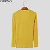 INCERUN Men V Necl Solid Color Long Sleeve Knitted Tops Muscle Fitted Pullovers