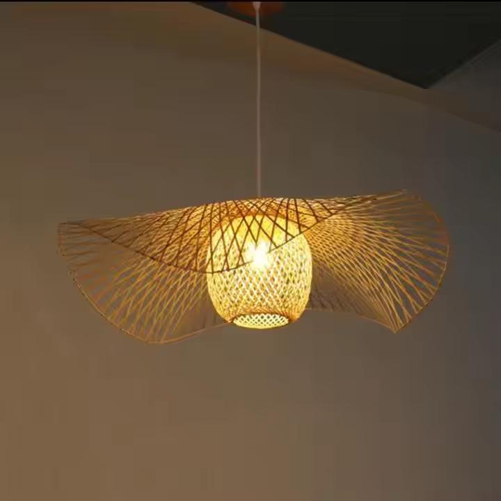 E27 Bamboo Hand Woven Chandelier Multi-size Shade Pendant Light Handmade Hanging LED Bamboo Lamp for Home Decoration