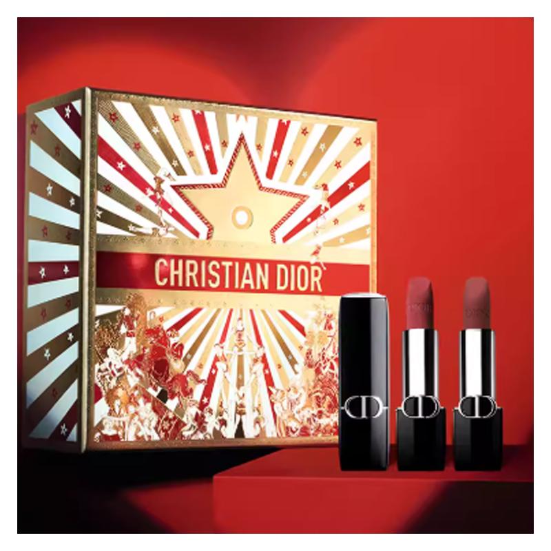 Dior Яркий Сине-Золотой Бархатный Туман Двойная Помада Звездное Желание Красный Удача Ограниченная Подарочная Коробка Бархатистая Гладкая Стойкая Высококлассное Ощущение Без Швов 3,4 г + 3,4 г