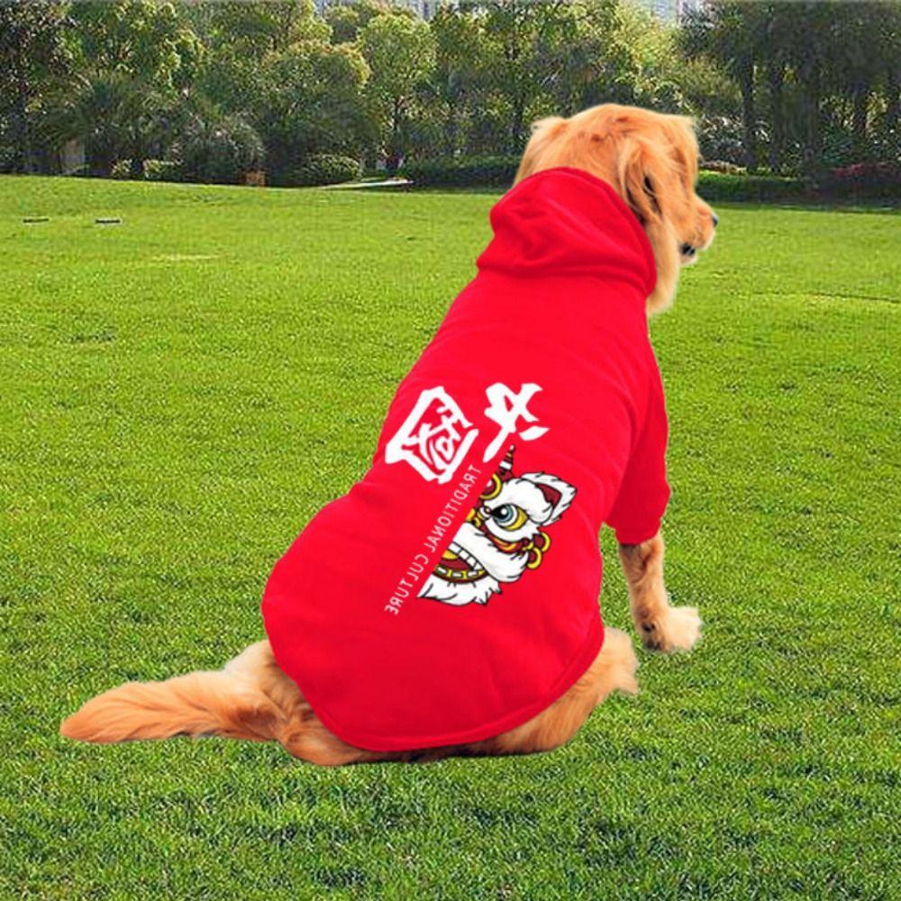 Soft China Dog Clothes Polyester Chinese New Year Dog Costume Pet Winter Hooded Sweater New Year