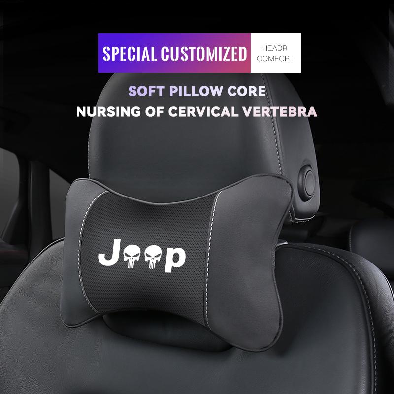 Car Seat Headrest Auto Logo Neck Pillow For Jeep Wrangler Rubicon Renegade Compass Grand Cherokee Patriot Liberty Gladiator JK AKZ1