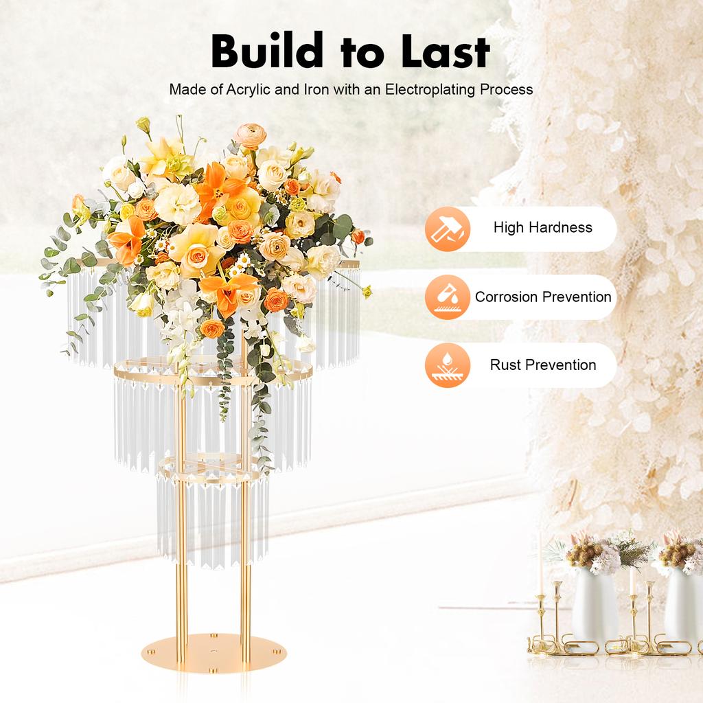 3 Tier Acrylic Crystal Flower Stand Gold Wedding Centerpiece for Party Birthday Decoration Bouquet Holder Arch
