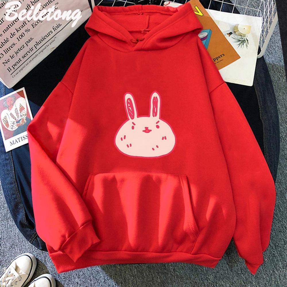 Худи Omori Kawaii с принтом розового кролика Толстовки Мужские Женские Харадзюку Свитшоты с карманом Одежда