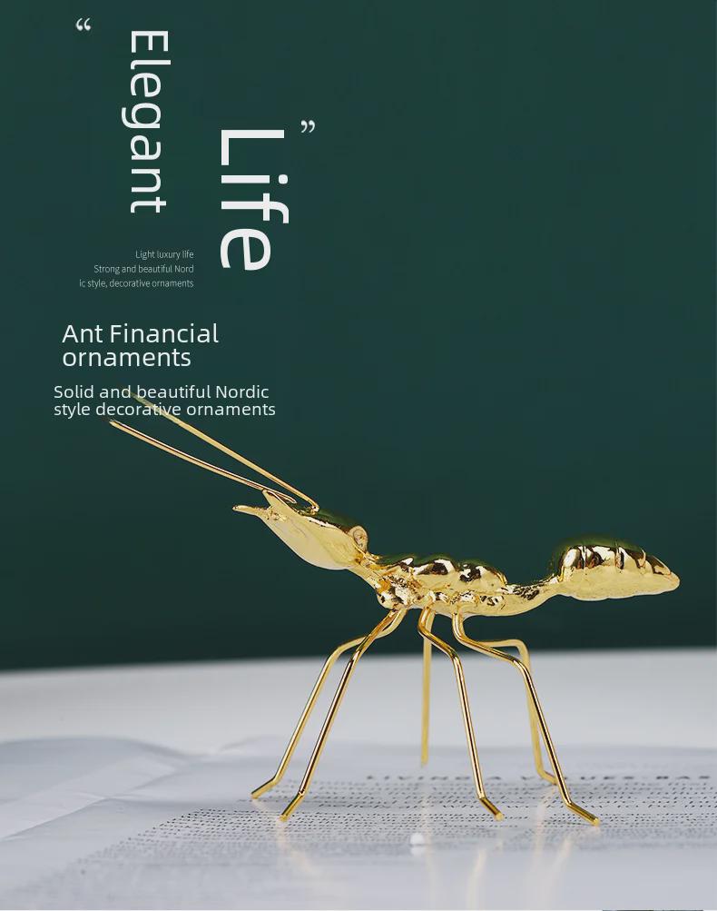 Golden Ant Ornaments: Elegant Desktop Home Decor, Retro Metal Crafts, Perfect Small Furnishings