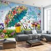 2D Hello Spring Backdrop with Umbrella and Flowers Photography Background Cloth