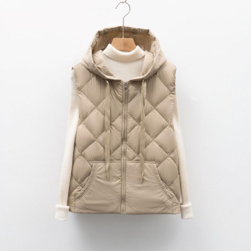 90 Duck Down New National Standard Autumn and Winter New Solid Color Vest Hooded Down Vest Women