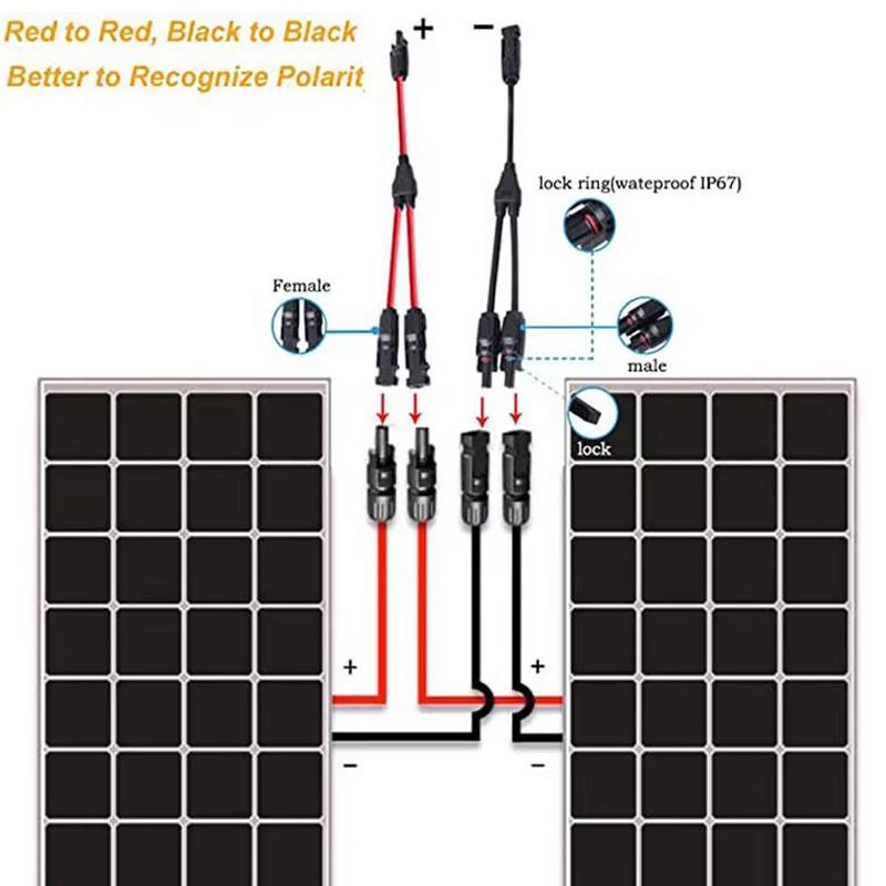 2Y Branch Parallel Connection 30A 1000V Electrical Solar Connector Photovoltaic 2pcs Solar Panel Cable Wire Connect