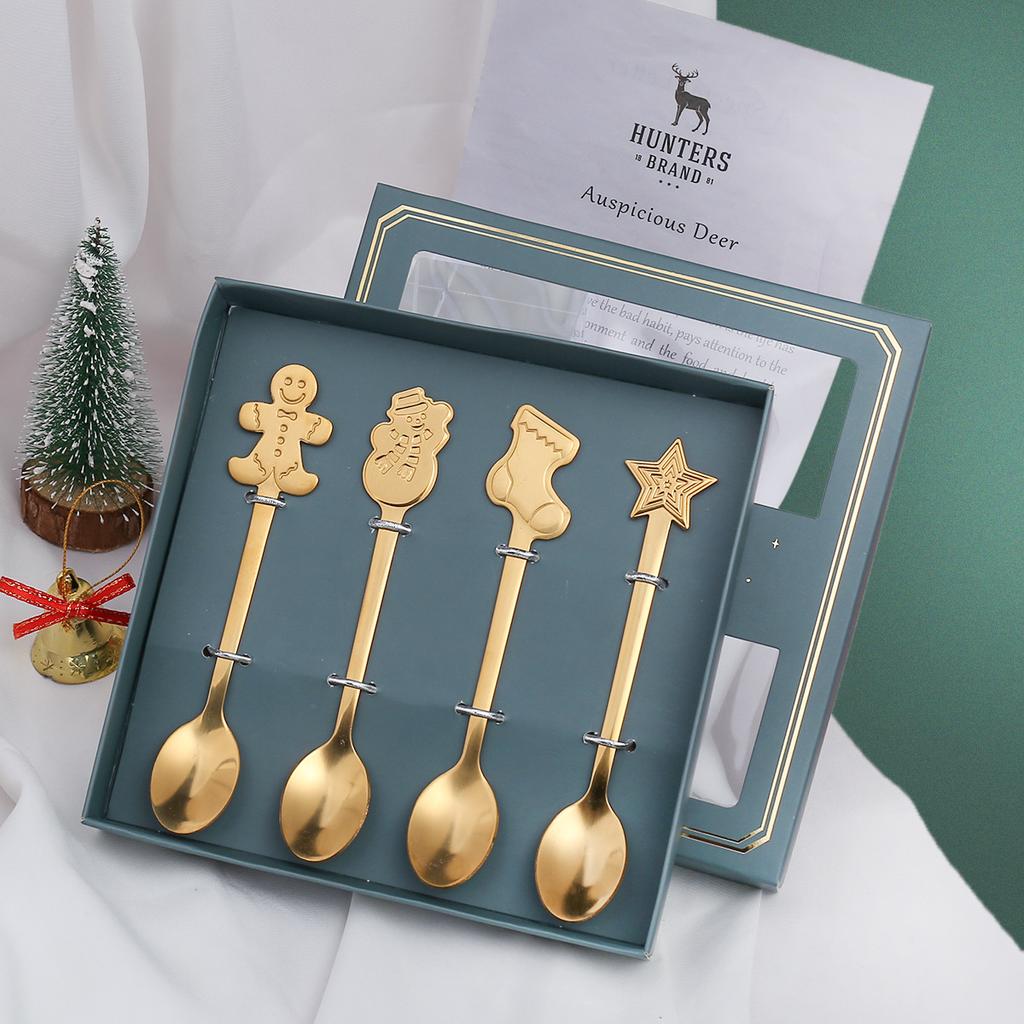 Christmas Flatware Sets with Gift Case,Coffee,Dessert , Cutlery Lunch Tableware,2 / 4 PC Fork Spoon, Christmas Gifts