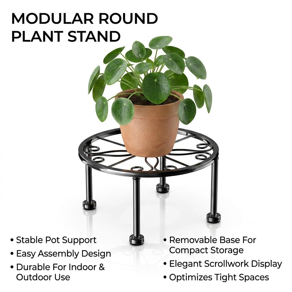Round Detachable Rust-proof Metal Plant Stand for Indoor and Outdoor Use with Modular Design