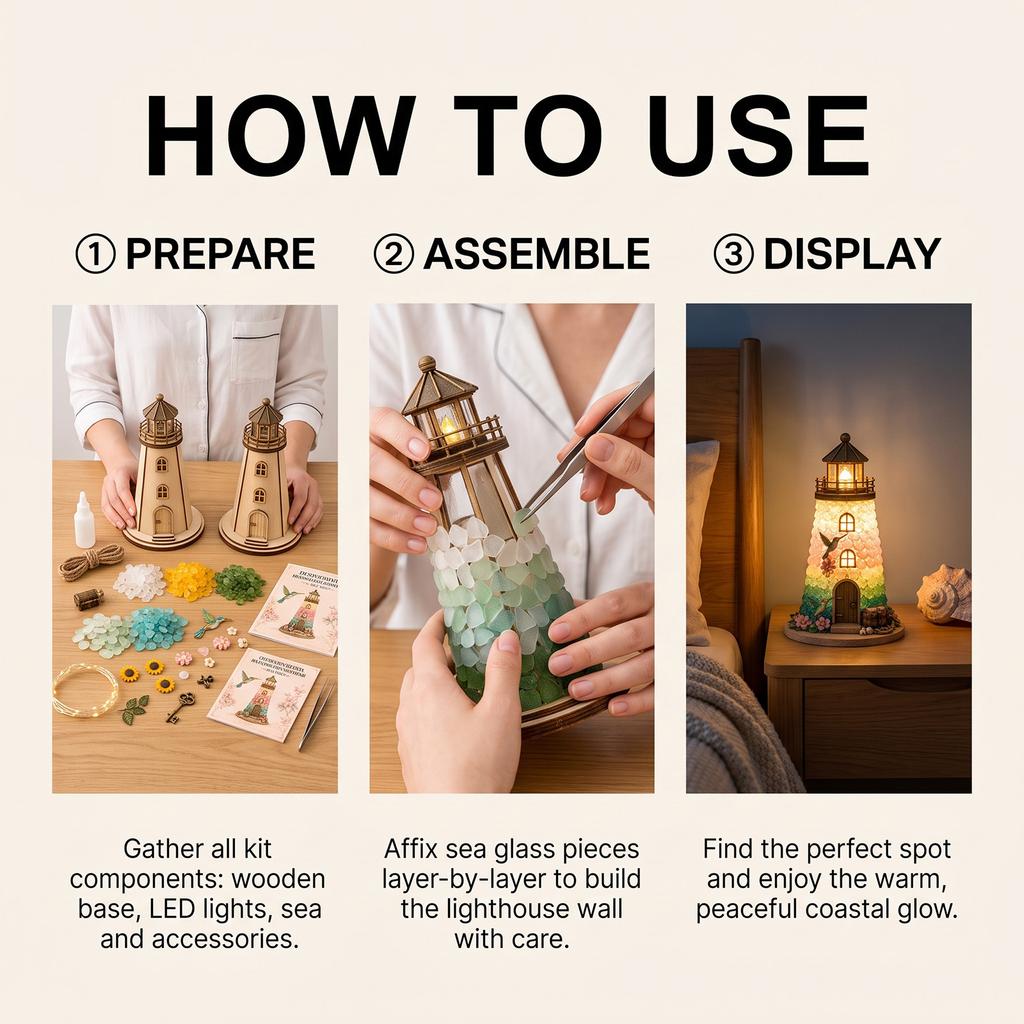 DIY Luminous Sea Glass Style Sunflower Lighthouse Kit - Easy for Beginners, Warm Light Coastal Craft
