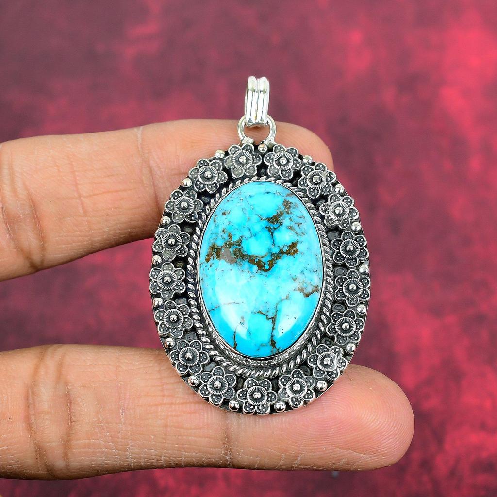 Голубая бирюзовая подвеска из драгоценного камня ручной работы, 925 пробы серебряная подвеска, антикварная бижутерия, для подарка на помолвку