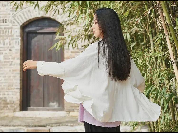 Mori Girl Linen Loose Cardigan: Artistic Batwing Top, Airy Spring & Autumn Women's Button Jacket