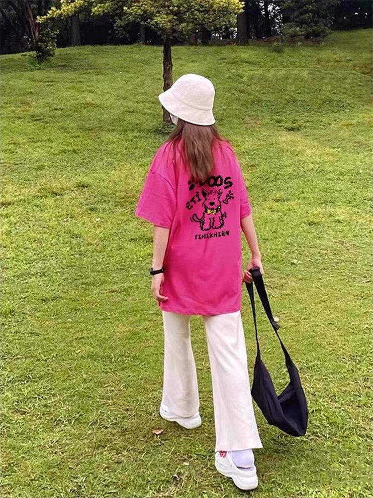 American Retro Plus Size Pitaya Cotton Short-Sleeve Loose Casual T-Shirt for Women