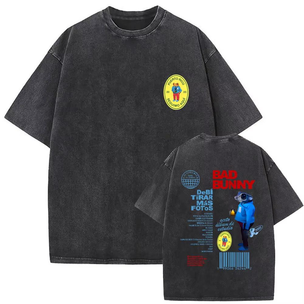 Washed Vintage Bad Bunny Un Verano Sin Ti Graphic Tshirt Mens Fashion Oversized Streetwear Women High Quality Cotton T Shirts