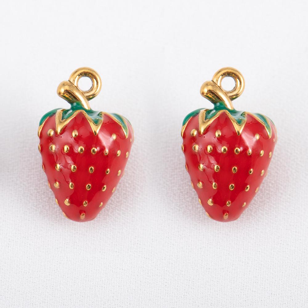 2pcs Stainless Steel Enamel Cute Strawberry Banana Corn Grape Cherry Charms Gold Plated DIY Bracelet Earrings Jewelry Findings