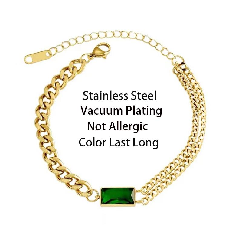 Новый легкий роскошный зеленый прямоугольный браслет из нержавеющей стали с цирконами для женщин, модный женский браслет с подвесками Rustproo, ювелирные изделия