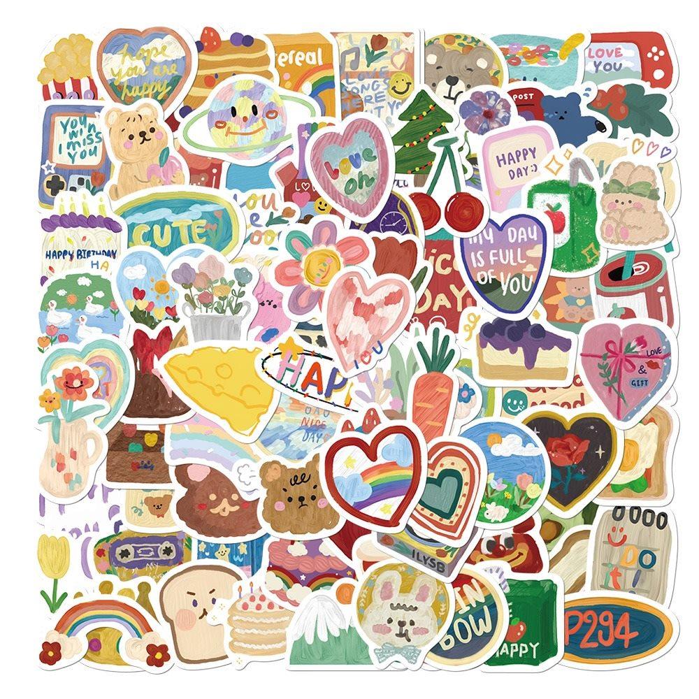 1set Cartoon Cute Handbag Stickers, Luggage, Mobile Phone, Trolley, Skateboard, No Glue, Waterproof Stickers