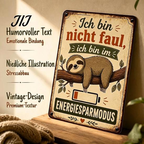 Retro Decor for Home Ich Bin Nicht Da Humor Quote Vintage Metal Sign, Funny Energiesparmodus Animal Wall Unique Gift Hanging Style Humorous Decorative