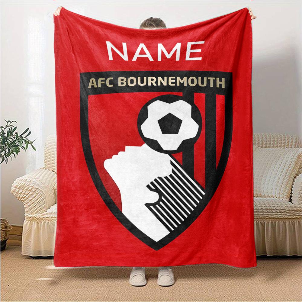 Custom Name AFC Bournemouth Crest blanket for Couch & Bed, Plush Cozy Fuzzy Blanket Super Soft & Warm Blankets for Fall and Winter. 0908252