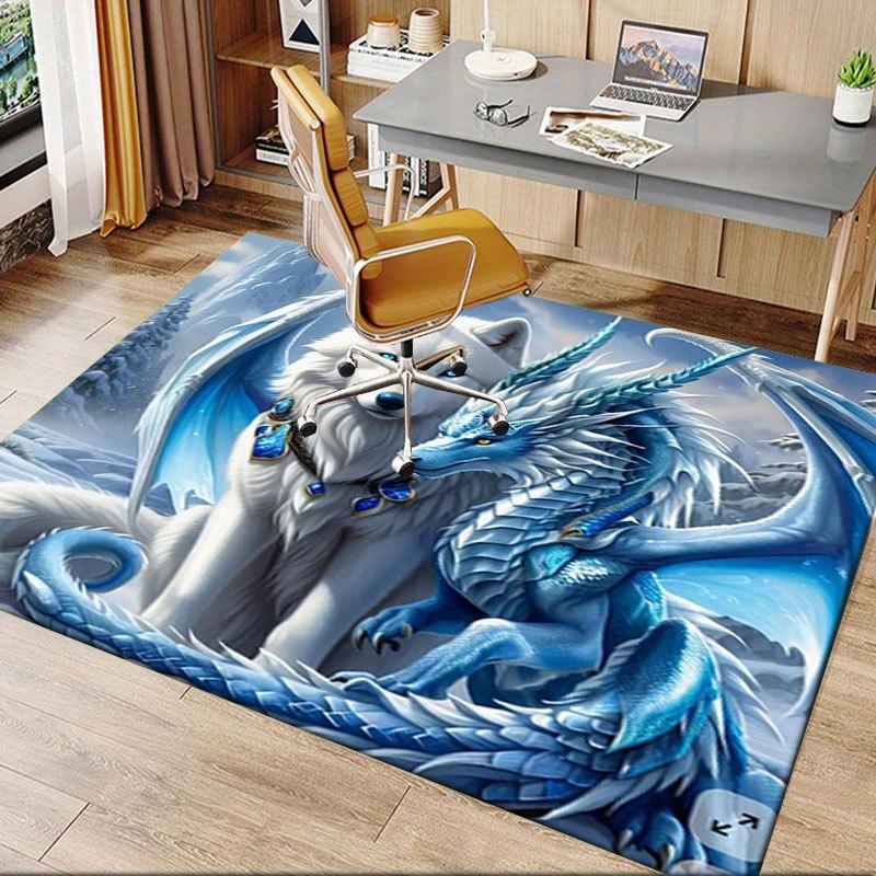 "Snow Wolf and Ice Dragon Fantasy Art Print"Office Mat Perfect for Home Decor Office Desk Chair Rugs Chair Carpet for office Polyester Chair