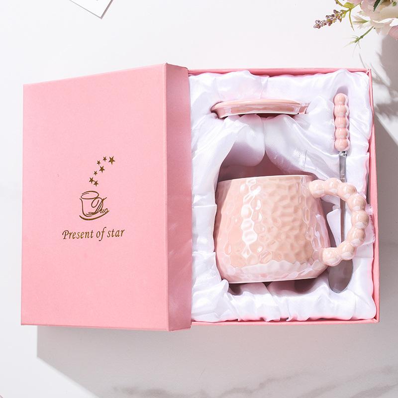 Ins Style Light Luxury Cup High Value Ceramic Mug Women with Lid Spoon Office Coffee Cup Couple Milk Cup