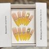 French Yellow Luxury Bling Diamond Handmade Medium-Long Blush Fake Nails