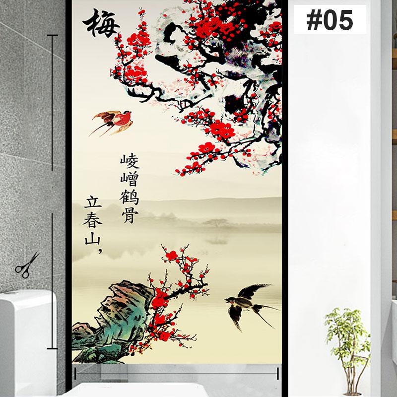 Пленка для окон в китайском стиле с изображением цветущей сливы, орхидеи, бамбука, хризантемы, культура конфиденциальности, статическая наклейка на стекло