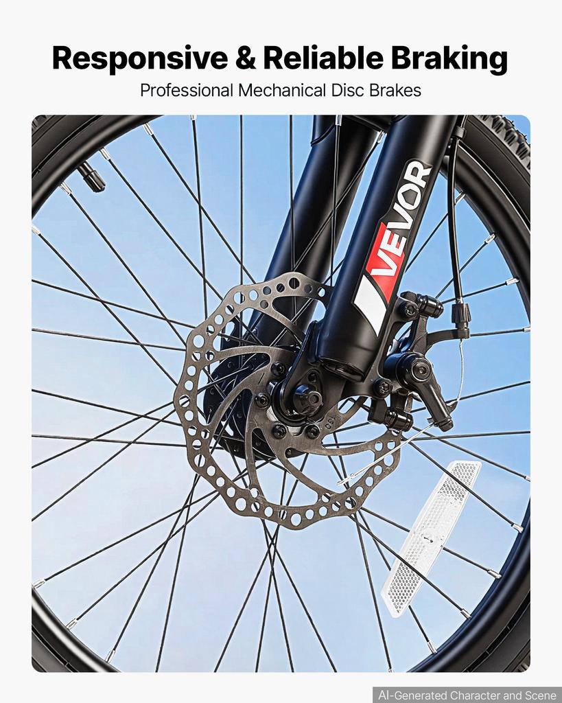 VEVOR Mountain Bike for Men and Women 50.8 cm Outdoor Bicycle 21 Speeds, Adult Bike, Front Suspension, Adjustable Saddle, All-Terrain Tires
