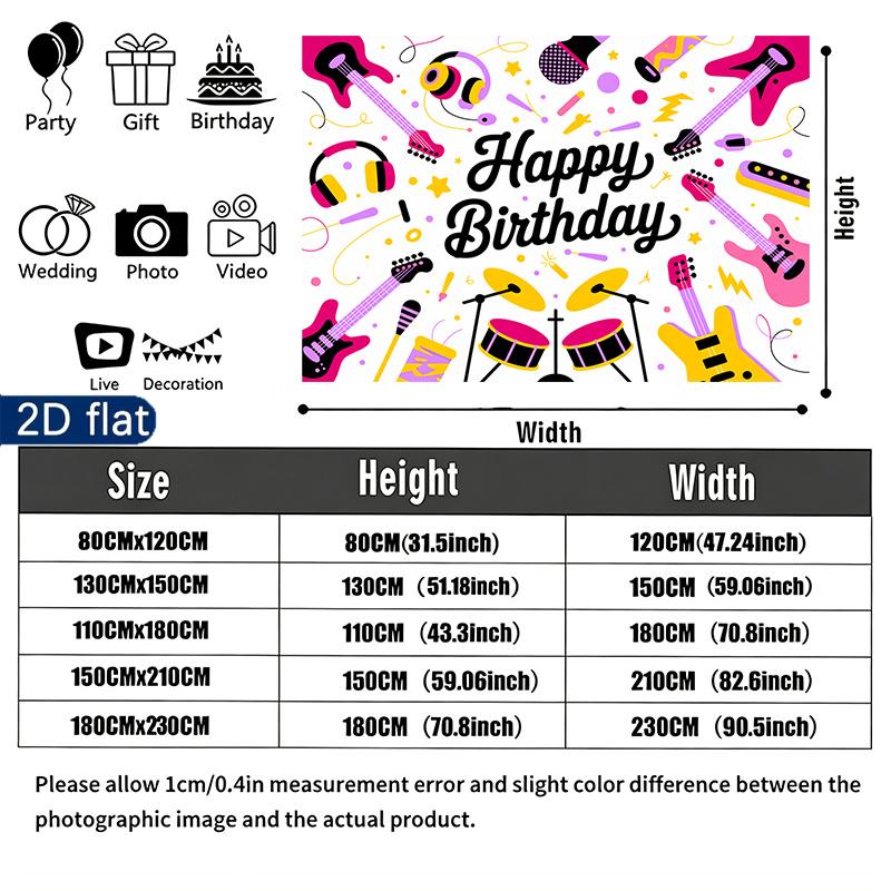 Birthday Gifts Musical Instruments Celebration Banner, Polyester Backdrop for Home Decor & Party Supplies