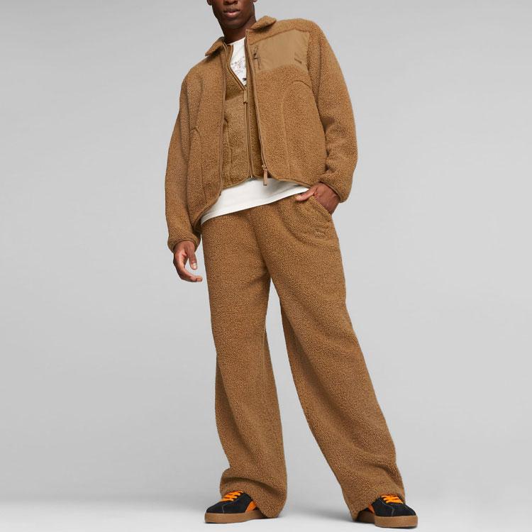 Puma Classics Sherpa Jacket With Patch Pockets Casual Lapel Jacket Men Jacket Brown 625227-93