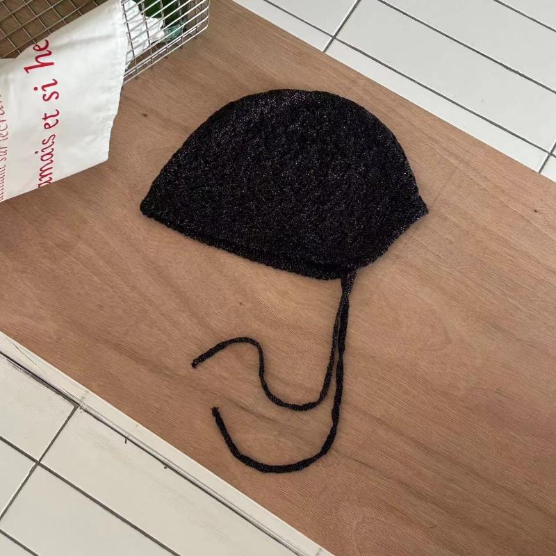 Корейские дизайнерские шапки-бини с ремешками для женщин, летние и осенние, тонкие, полые, дышащие, универсальные, милые, ретро вязаные шапки