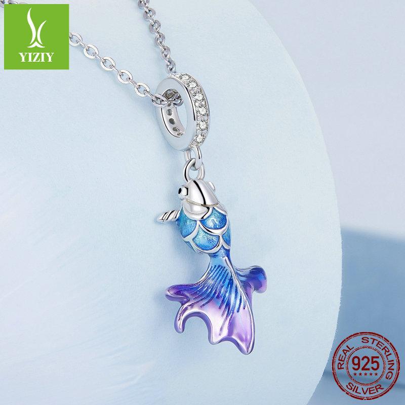 Blue Koi Diy Pendant, Guochao Style Smart S925 Sterling Silver Beaded Accessories Bsc684