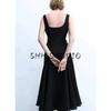 Spring New Women's Clothing Hepburn Style Minimalist Long Wide Shoulder Strap Square Collar Midi Skirt Dress 4088046