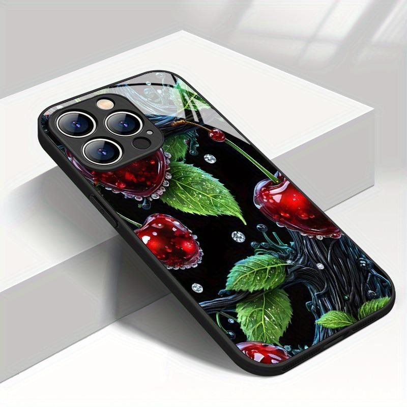 Стеклянный чехол для телефона с узором из вишни и зеленых листьев для iPhone 17 16 15 14 Pro Max 13 12 11 16E 17Air 7 8 Plus XR XS X