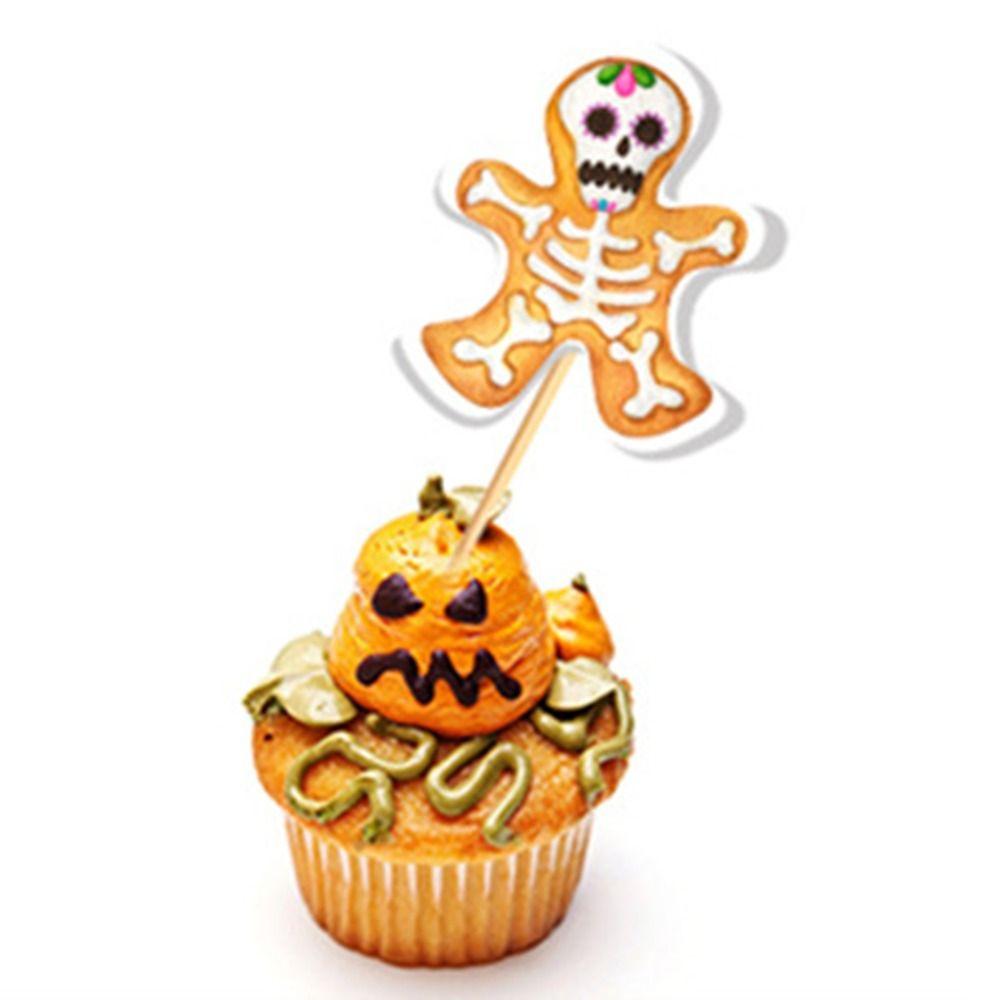 16Pcs Mini Cartoon Pumpkin Ghost Cake Inserts Creative Cupcake Plug-In Decoration  Home