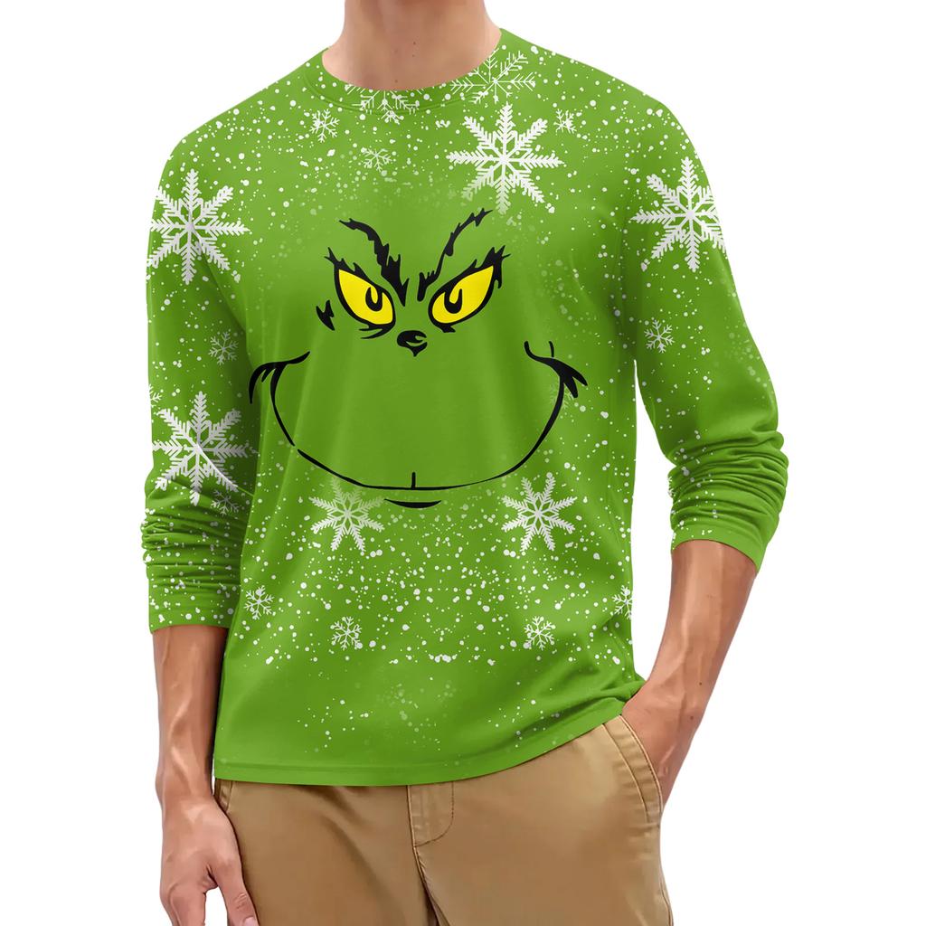 Men's Fashion Printed Round Neck Long Sleeve Bottoming Shirt Top