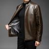 Осень и зима Новая мужская кожаная куртка Кожаная куртка Деловая повседневная с воротником-стойкой Флисовая утолщенная ветрозащитная молодежная кожаная куртка