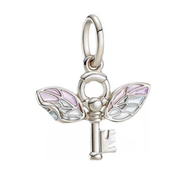 Новый 925 стерлингового серебра вращающийся подвесной подвесной ключ с крыльями, браслет с подвесками для женщин, ювелирные изделия в подарок